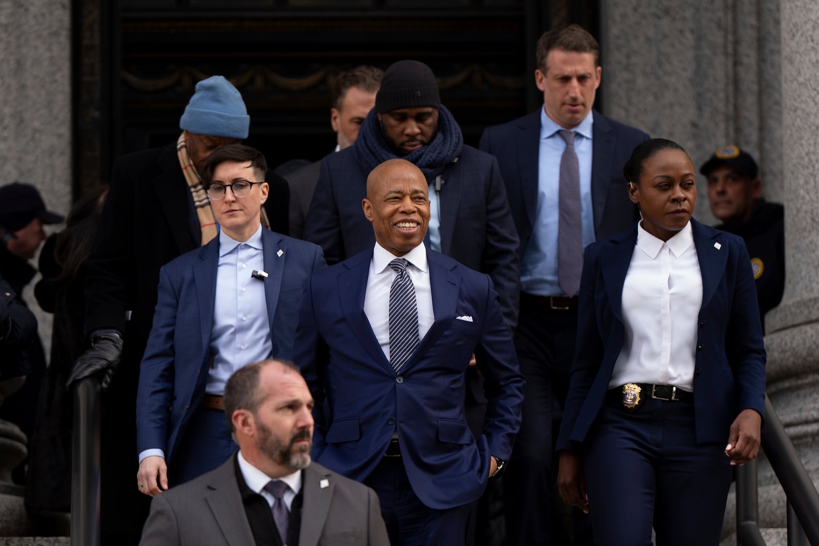 New York City Mayor Eric Adams departs court, Wednesday, Feb. 19, 2025, in New York. (AP Photo/Julia Demaree Nikhinson)