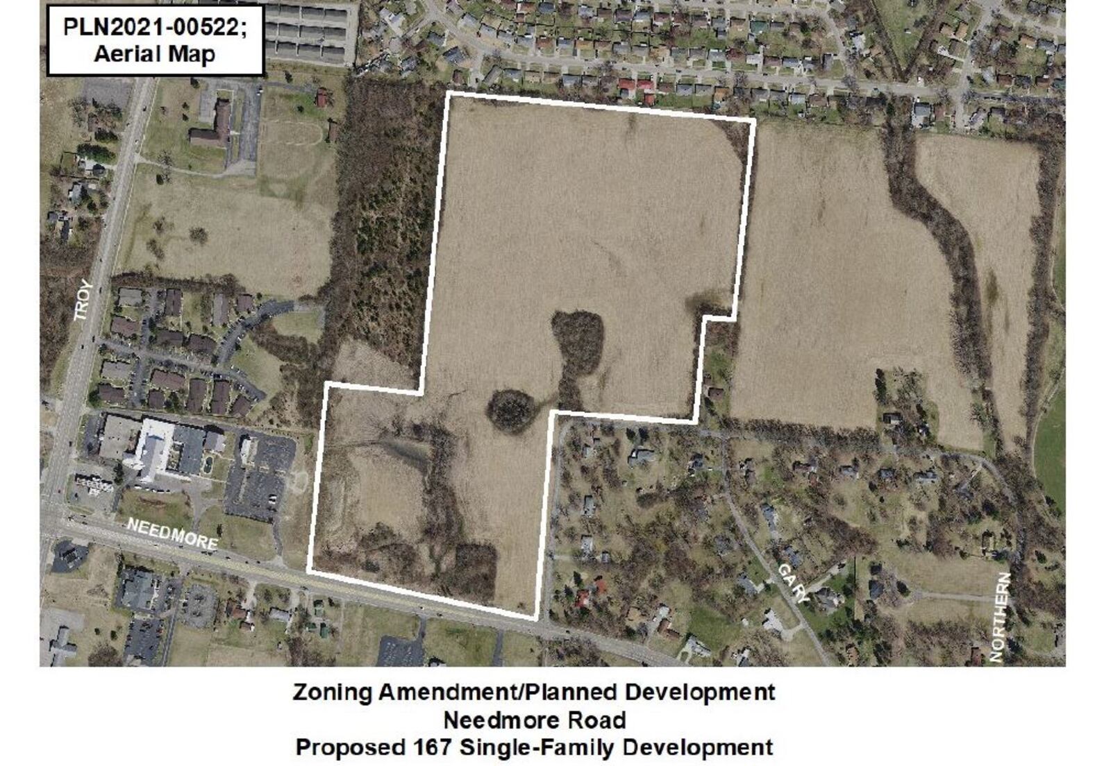 A site map of new proposed housing in Dayton located north of Needmore Road and east of Old Troy Pike. CONTRIBUTED