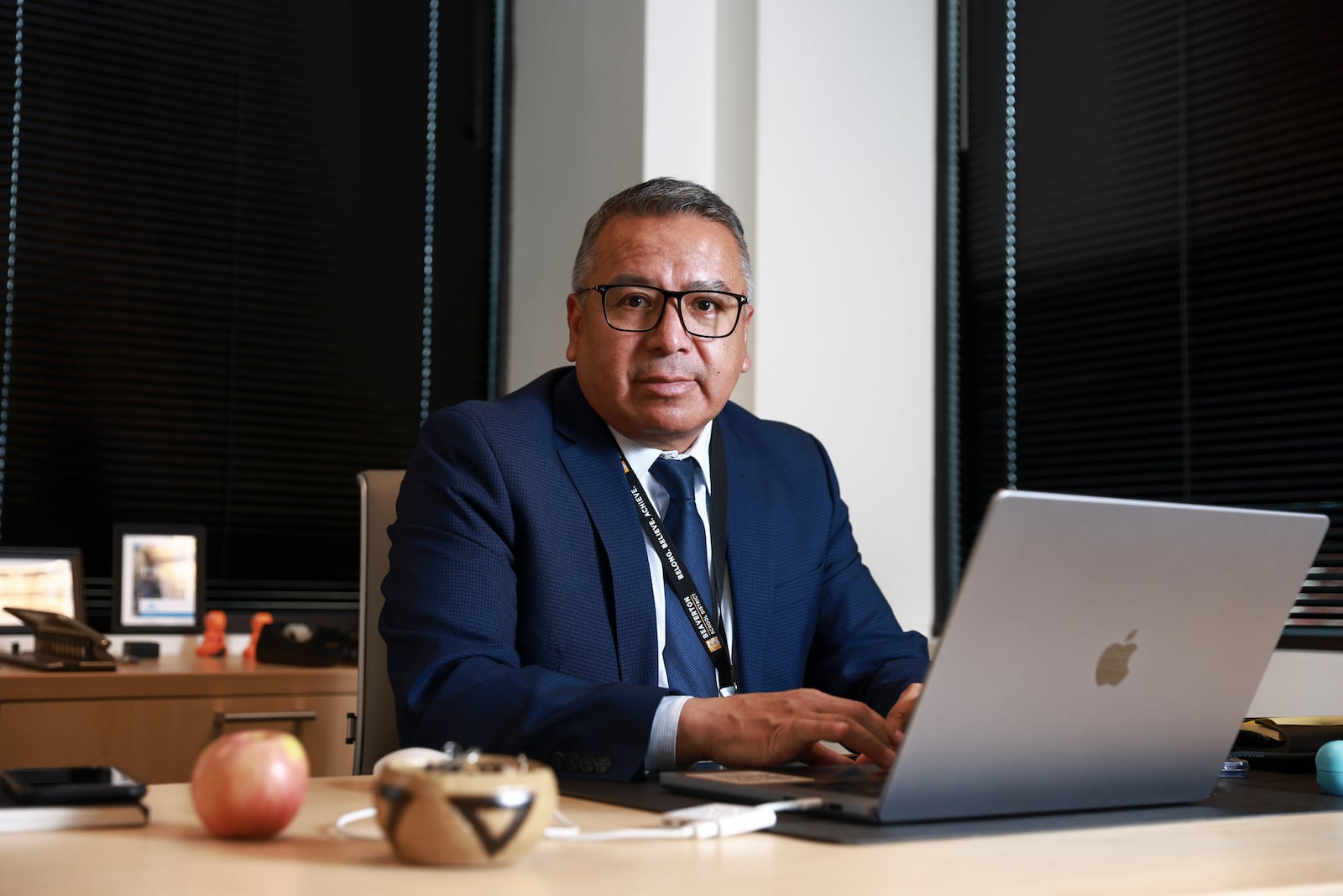 Gustavo Balderas, superintendent of Beaverton School District, works in his office at the district administrative office in Beaverton, Ore., Monday, Nov. 25, 2024. (AP Photo/Amanda Loman)