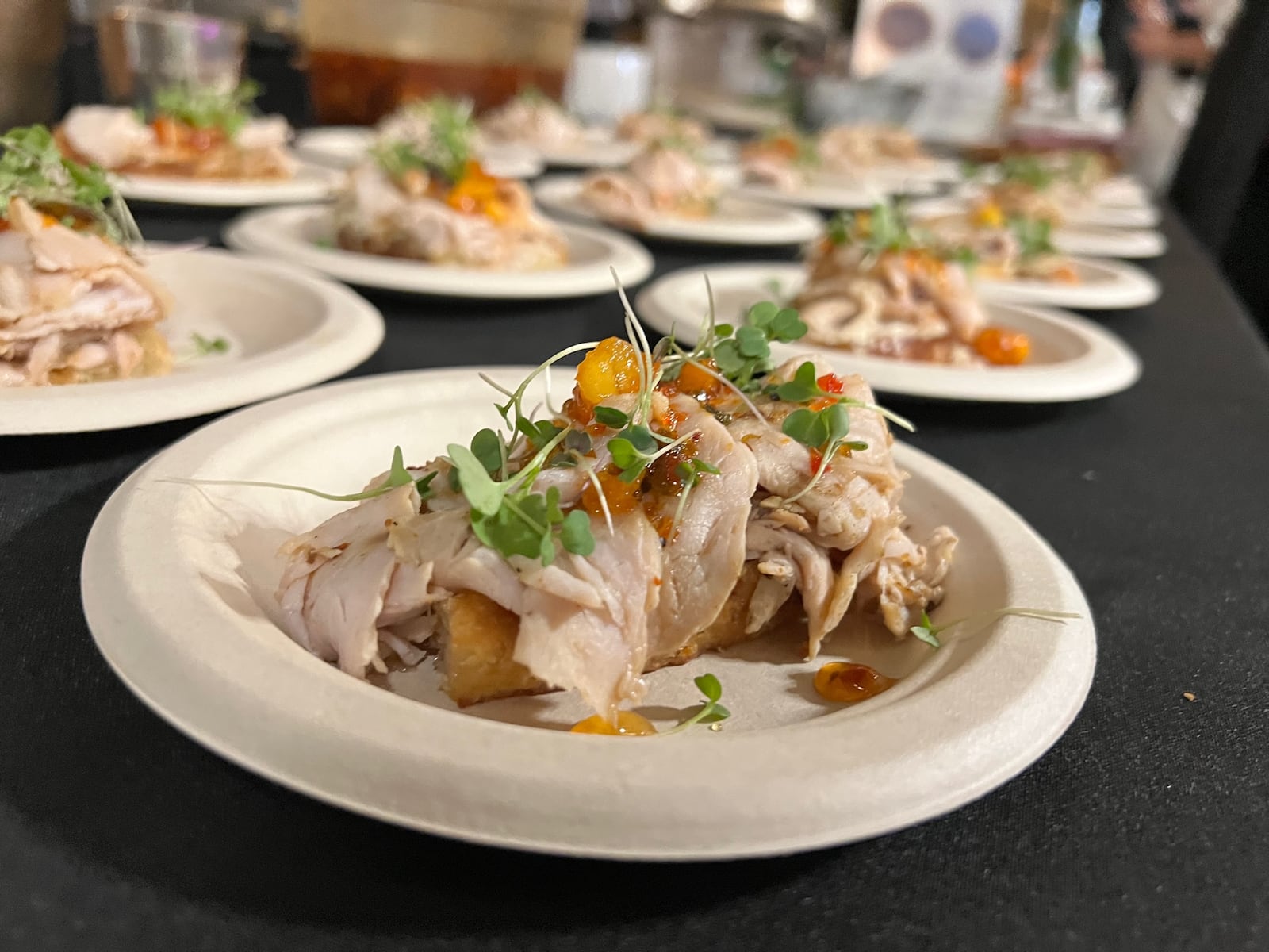 Katy Evans, executive chef of Coldwater Cafe created participates in the Diced Dayton Chefs Challenge at the Brightside Music Venue - her first dish is seen here. She calls it 'Pork Toast.'