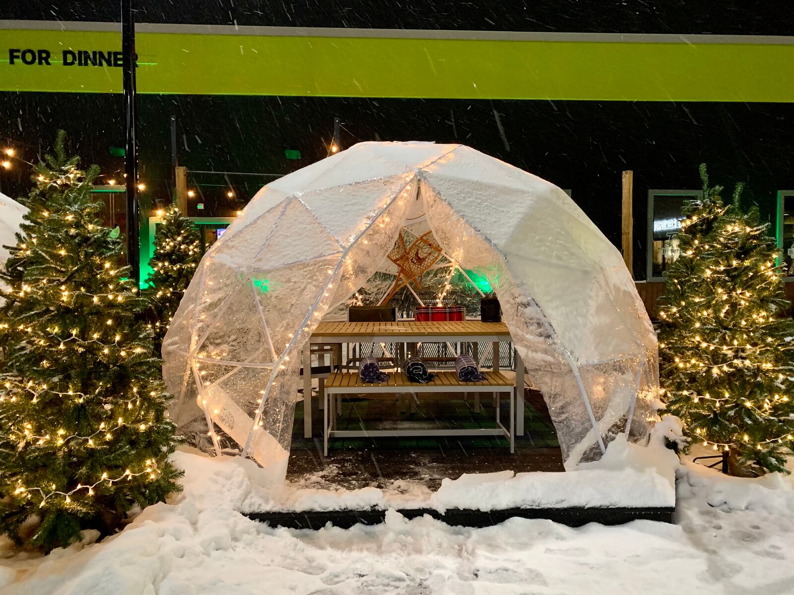 A look inside of the brand new igloos outside of Basil's on Market at The Mall at Fairfield Commons.