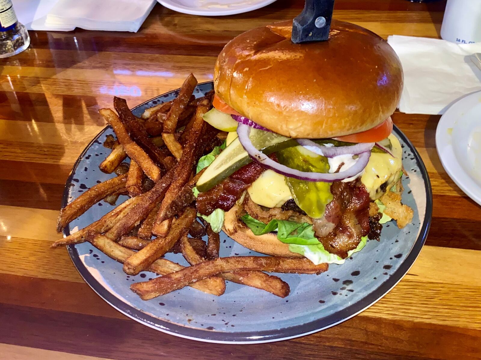 The Haystack burger from 571 Grill & Draft House in New Carlisle. NATALIE JONES/STAFF