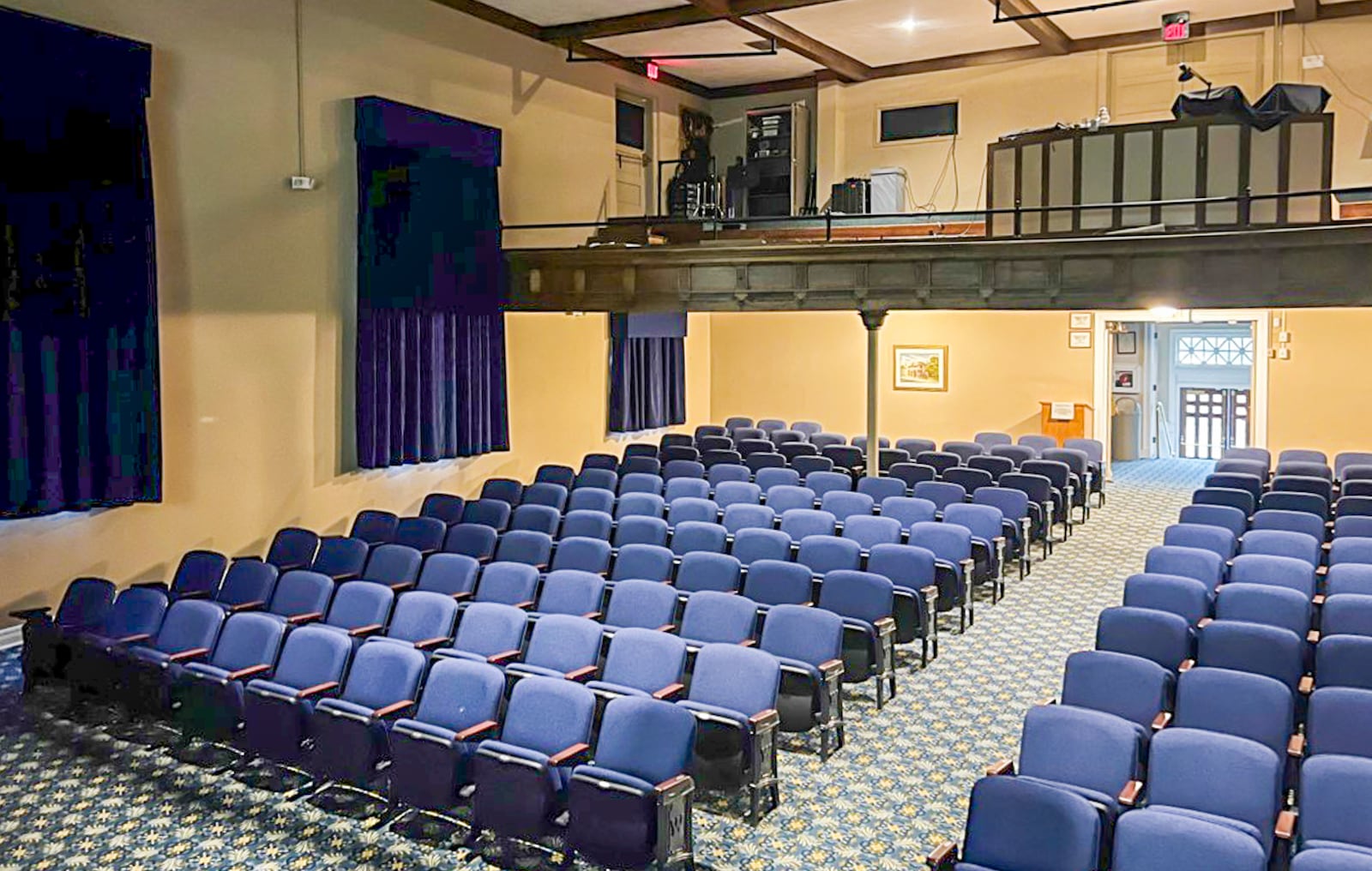 A recently completed renovation effort at Washington Twp.-operated Town Hall Theatre, 27 N. Main St., Centerville, includes new seating, carpeting and curtains. The theater, which was built in 1908, last had its seating updated in the 1950s and its curtains updated about 20 years ago. CONTRIBUTED