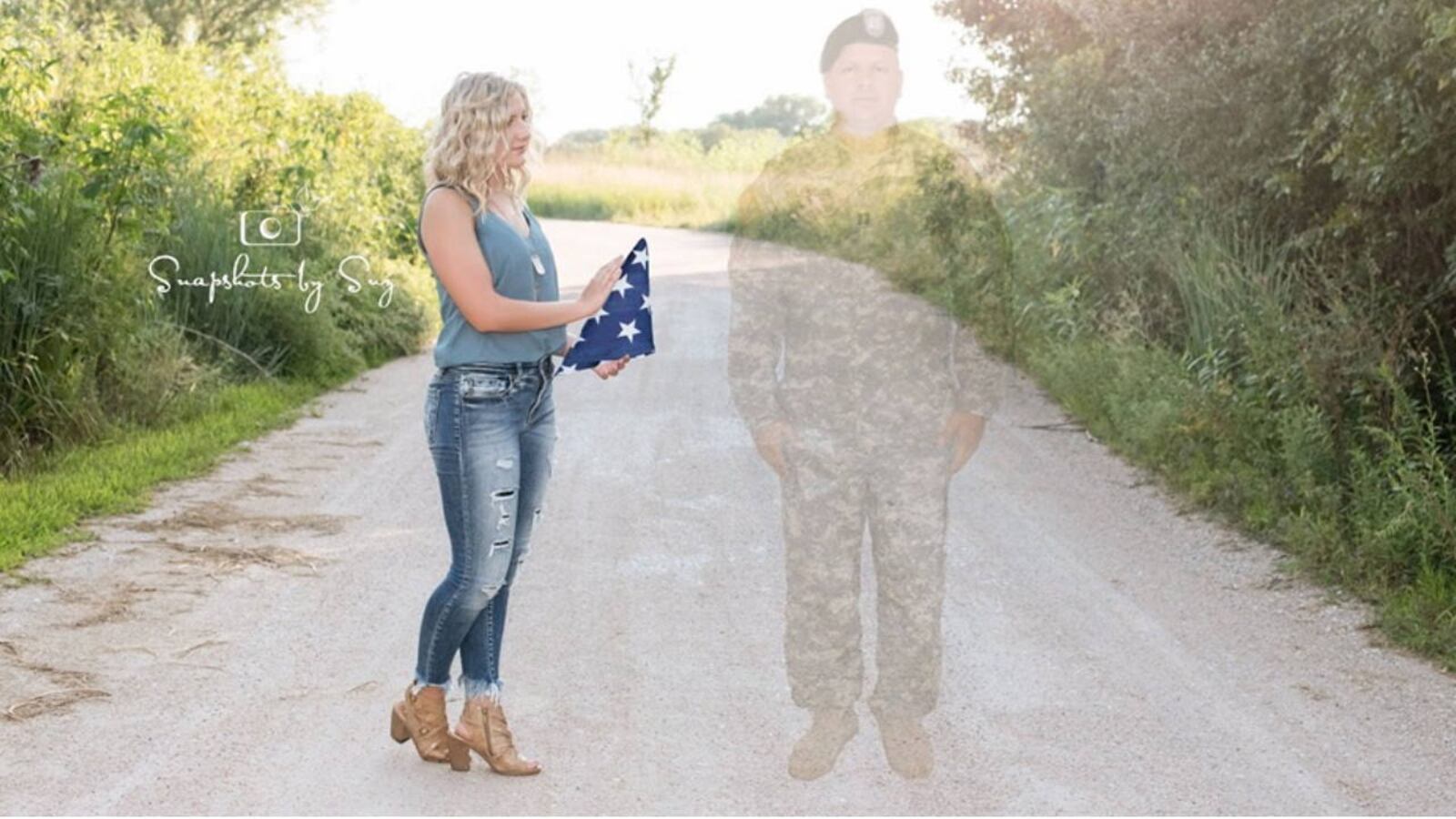 Julia Yllescas honored her late father, Capt. Robert Yllescas, by posing with him in an "angel shot" created by Nebraska photographer Susanne Beckmann.