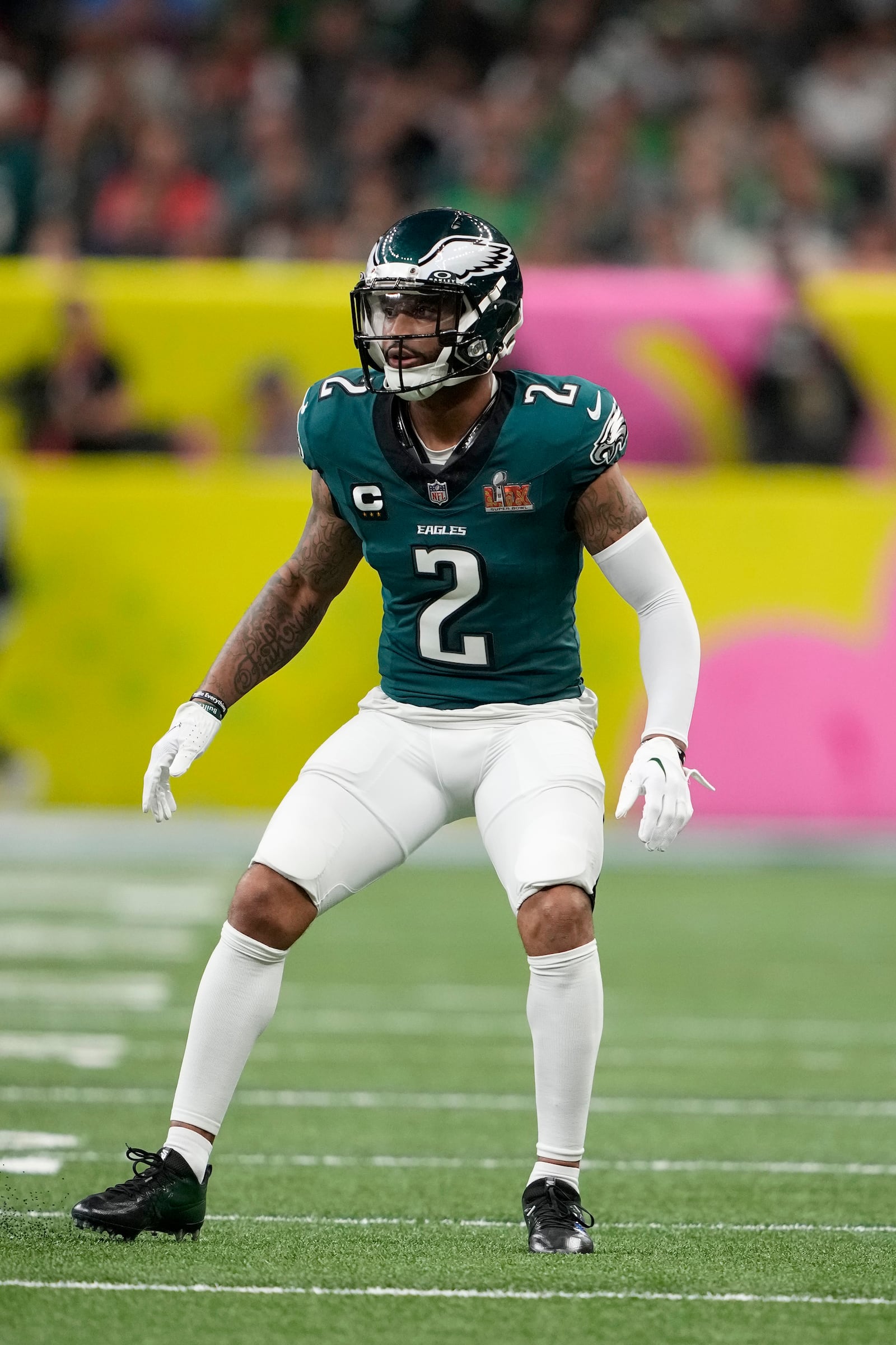 Philadelphia Eagles cornerback Darius Slay Jr. in action against the Kansas City Chiefs during the second half of the NFL Super Bowl 59 football game, Feb. 9, 2025, in New Orleans. (AP Photo/Doug Benc)