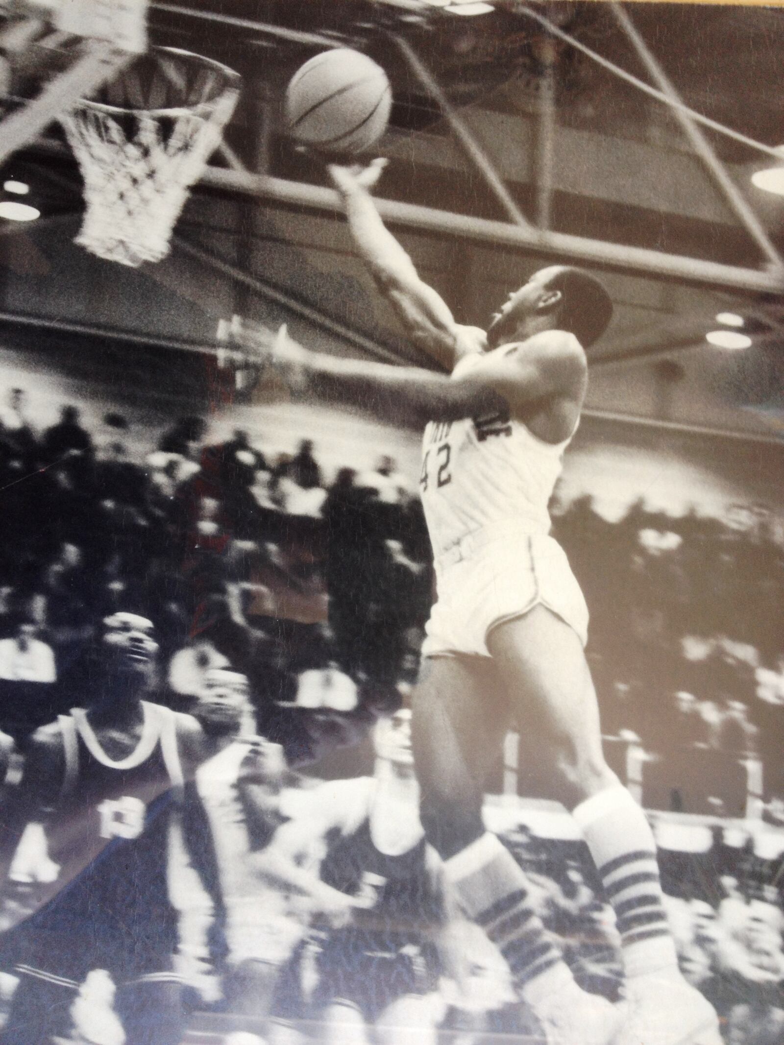 Ted Day, a high-scoring, starting guard for the Marauders and a two-time NAIA All-American goes up for a lay-up during CSU’s 30-0 season. CONTRIBUTED