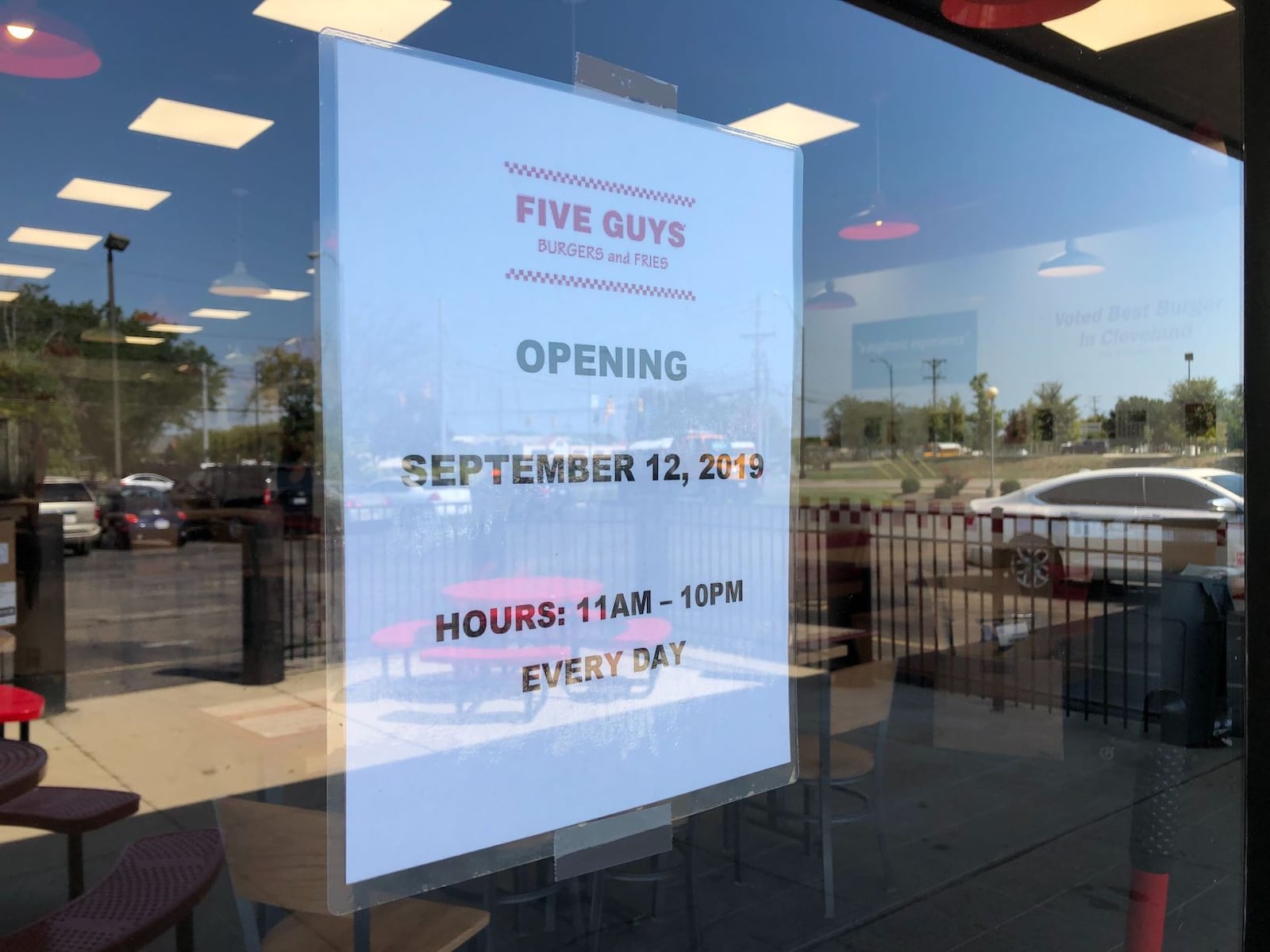 Five Guys Burgers and Fries will open its relocated restaurant on Ohio 725 this Thursday, Sept. 12, 2019.