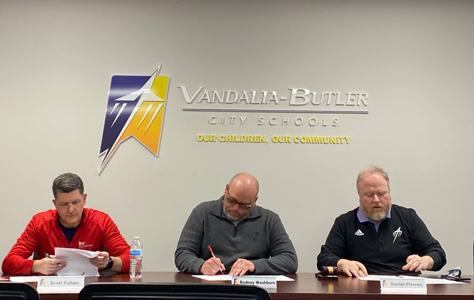 Vandalia school board members from left, Scott Fullam, Rodney Washburn and Daniel Pierron. Eileen McClory / staff