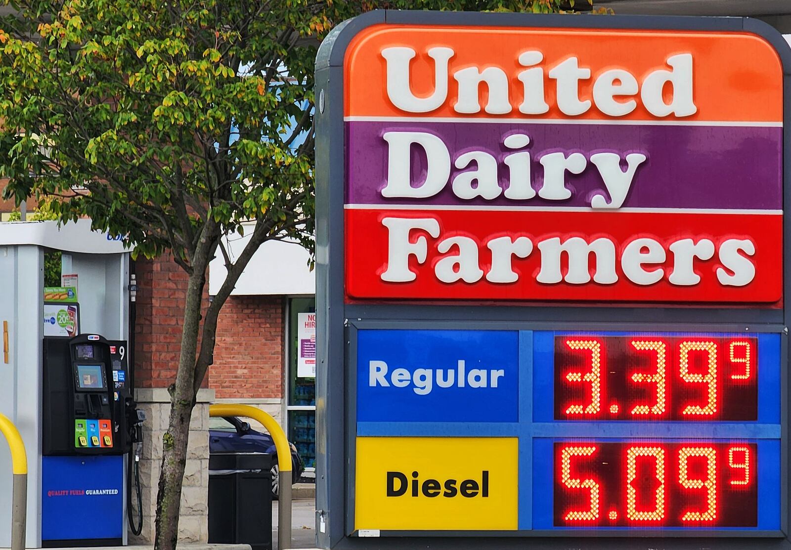 Gas prices are shown on the sign at United Dairy Farmers on North Verity Parkway in Middletown Tuesday, Aug. 30, 2022. Prices have been dropping in recent weeks. NICK GRAHAM/STAFF