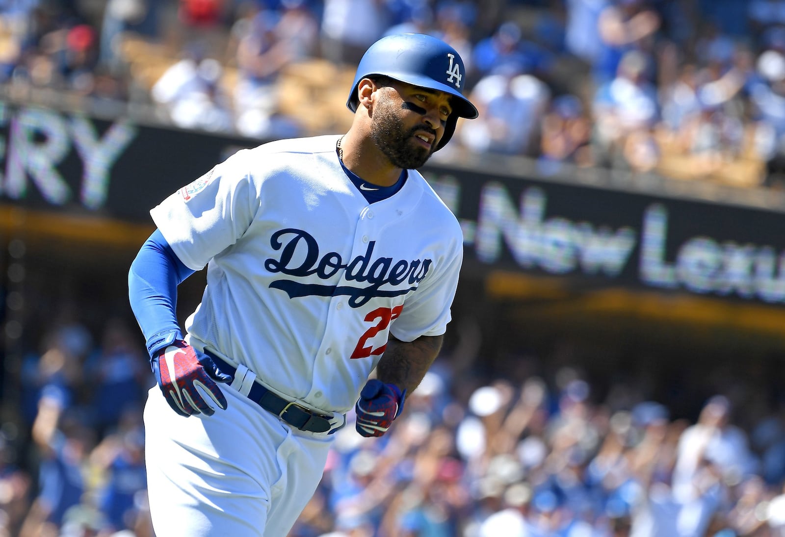 LOS ANGELES, CA - SEPTEMBER 23: Matt Kemp #27 of the Los Angeles Dodgers rounds the bases after hitting a solo home run in the second inning of the game against the San Diego Padres at Dodger Stadium on September 23, 2018 in Los Angeles, California. (Photo by Jayne Kamin-Oncea/Getty Images)