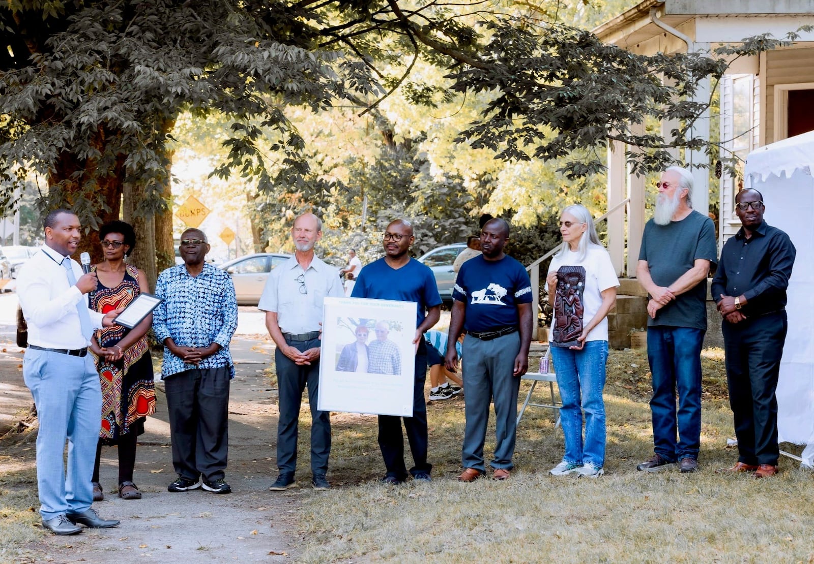 At that event, we made a presentation to long-term board members and early founders Christine and Ralph Dull.  Pictured left to right are board president Loic Kiza, board members Severa Mukumwiza, Zephrin Bagambiki (husband and wife), David Leach, Pio Ngilik (holding picture of the Dulls), Jean Damascene Harelimana (House manager), the Dull's daughter (holding sculpture made for them), Joseph Hadlock and Jean De Dieu Mukunzi. The Dull's are currently Emeritus board members and could not be present.