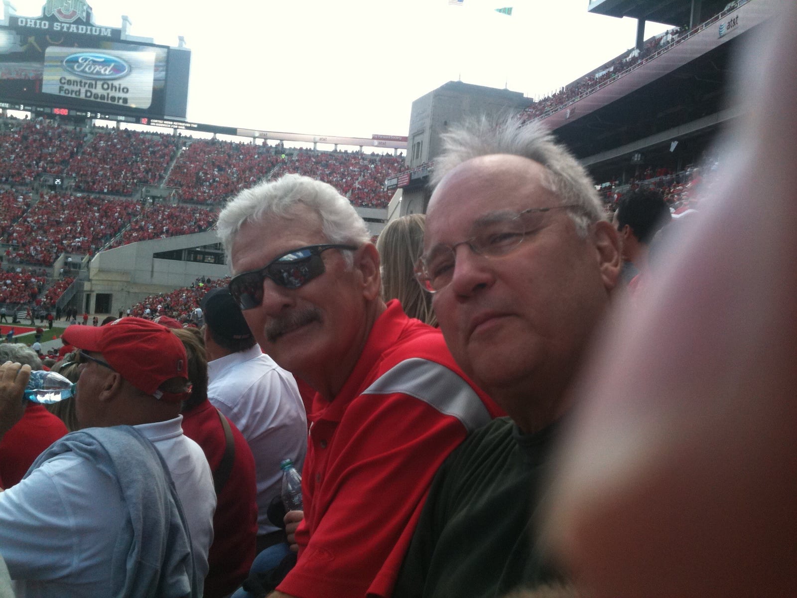 Jeff Waltemathe and Bill Pollitt (right) at Ohio Stadium for a Buckeyes football game. Bill played for Ohio State's 1968 national championship team. CONTRIBUTED