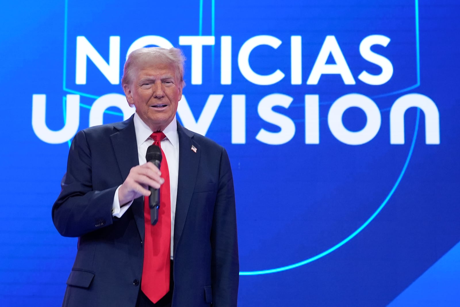 Republican presidential nominee former President Donald Trump speaks during a Univision town hall, Wednesday, Oct. 16, 2024, in Doral, Fla. (AP Photo/Alex Brandon)