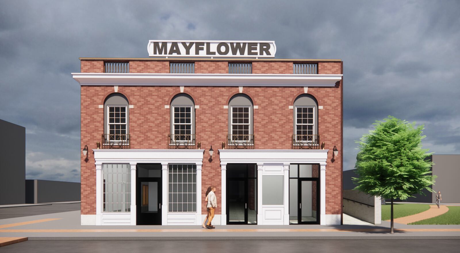 An iconic building in downtown Troy, known as “The Mayflower,” will soon be the site of a live entertainment venue, craft cocktail bar and retail store. Proposed Rendering by Andrew Circle Architect LLC