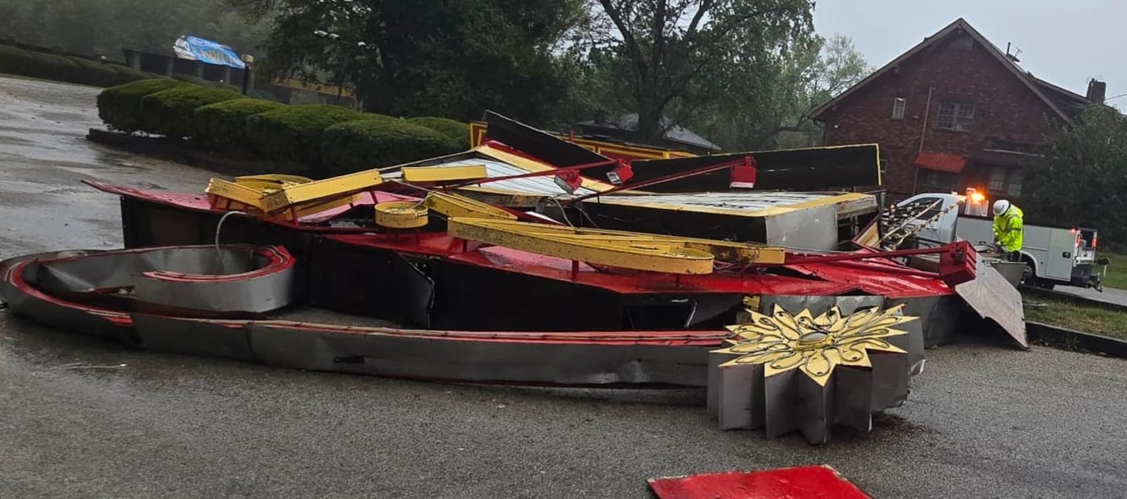 Strong winds toppled the Dixie Drive-In sign Friday night. Contributed