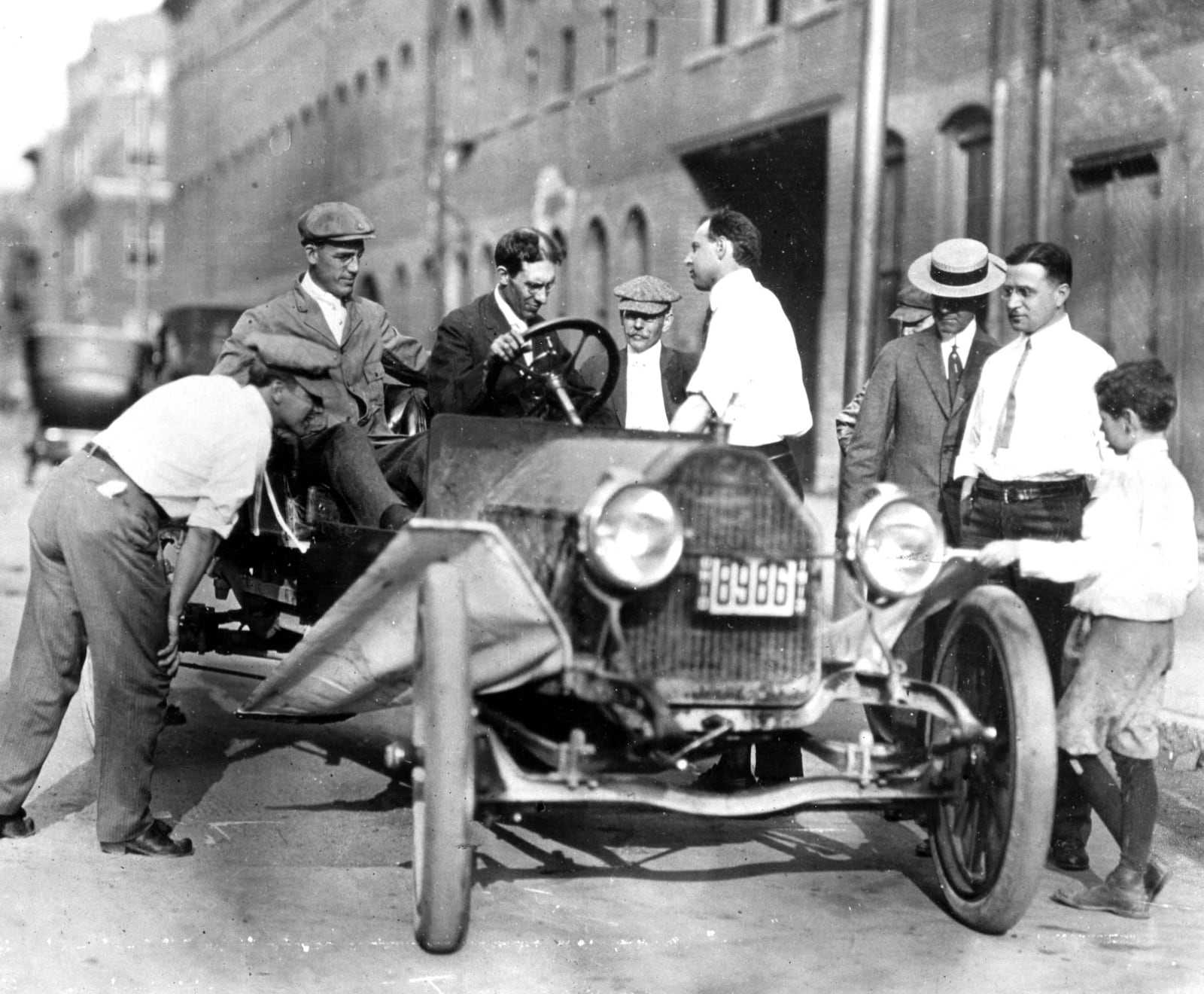 Charles F. Kettering, at the wheel and Bill Chryst, in passenger seat, test the Delco self starter system that Kettering invented in Dayton. PHOTO COURTESY OF DAYTON HISTORY