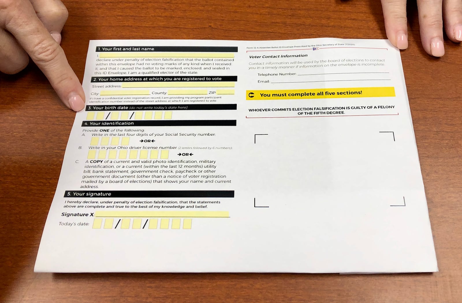 The absentee ballot inner envelope contains identifying information about the voter that must be properly completed to make sure the vote is counted.