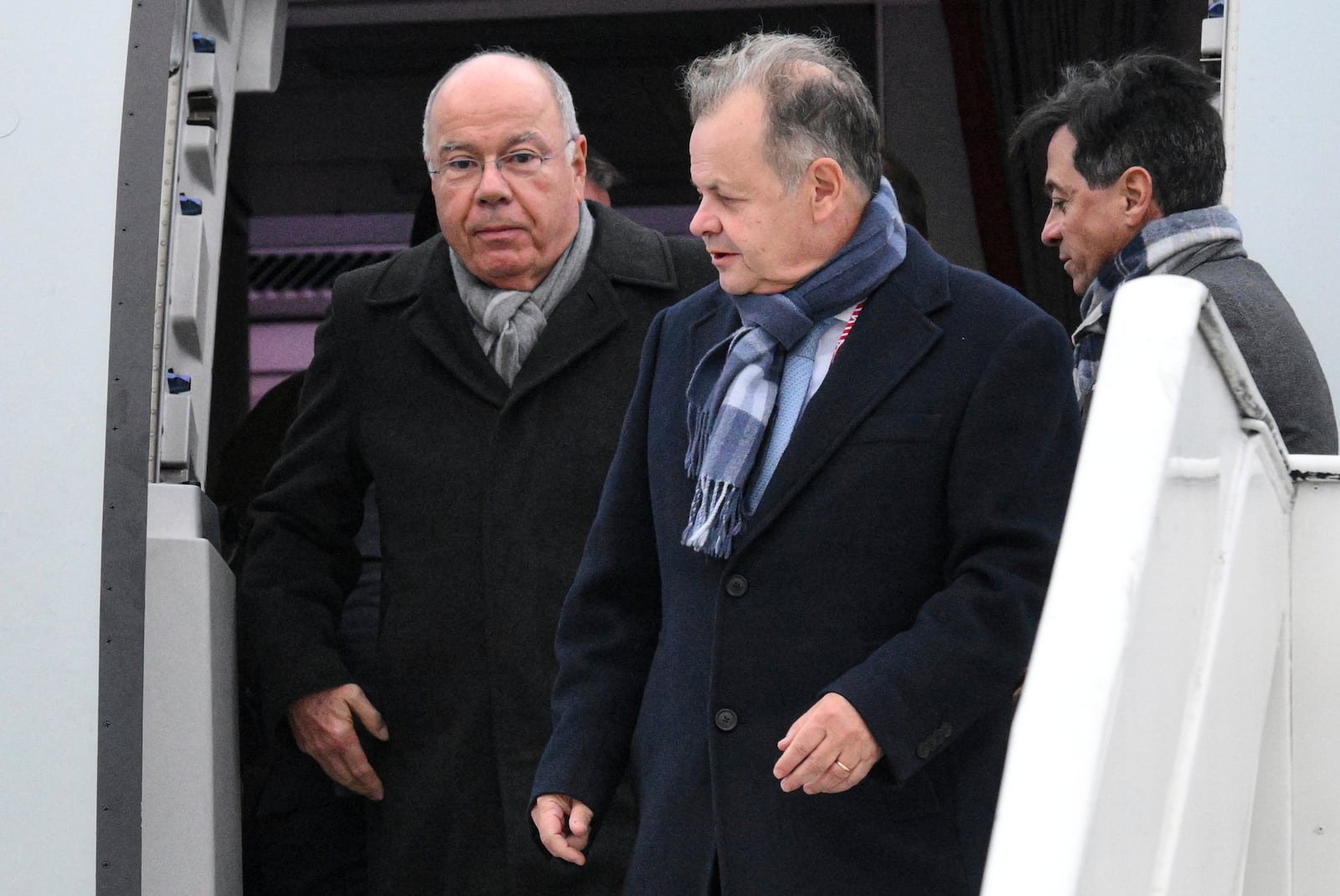 Brazilian Foreign Minister Mauro Vieira, left, arrives at Kazan International Airport the day before BRICS summit in Kazan, Russia, Monday, Oct. 21, 2024. (Alexei Danichev/Photo host brics-russia2024.ru via AP)