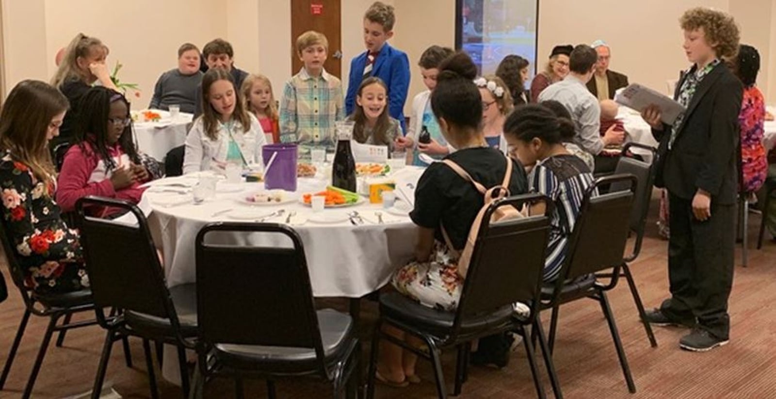 Many synagogues traditionally host a congregational Seder on the second night of Passover. Shown, last year s Seder at Temple Beth Or in Washington Twp. This year the synagogue is planning a Streaming Seder. CONTRIBUTED PHOTO