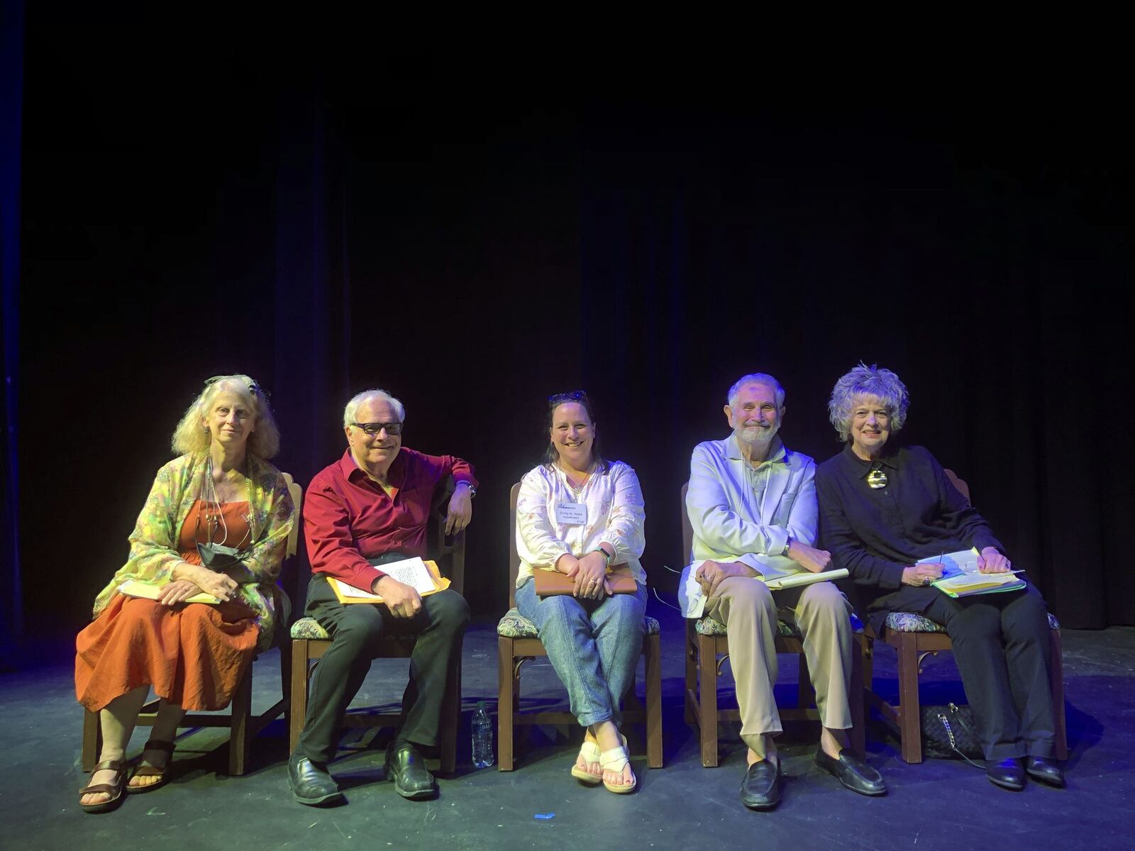 Left to right: Eleanore Speert, Peter Filichia, Emily N. Wells, David Finkle, and Helen Sneed served as FutureFest adjudicators.