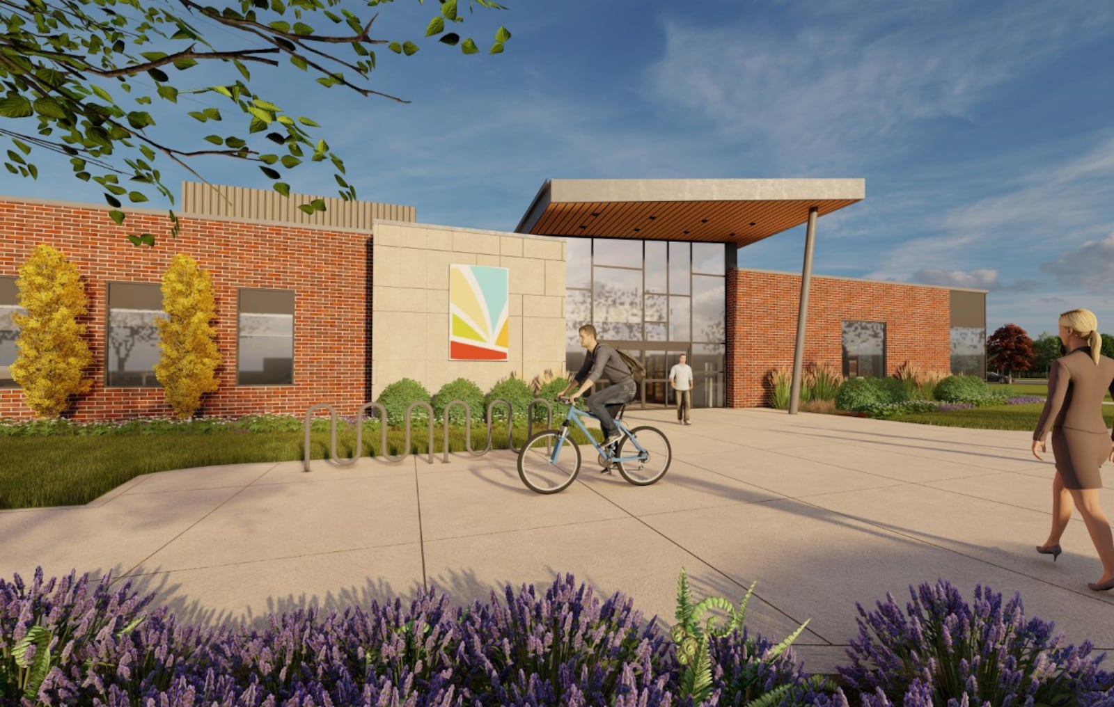 An architect's rendering shows an exterior of Dayton Metro Library's new Northmont Branch. RUETSCHLE ARCHITECTS