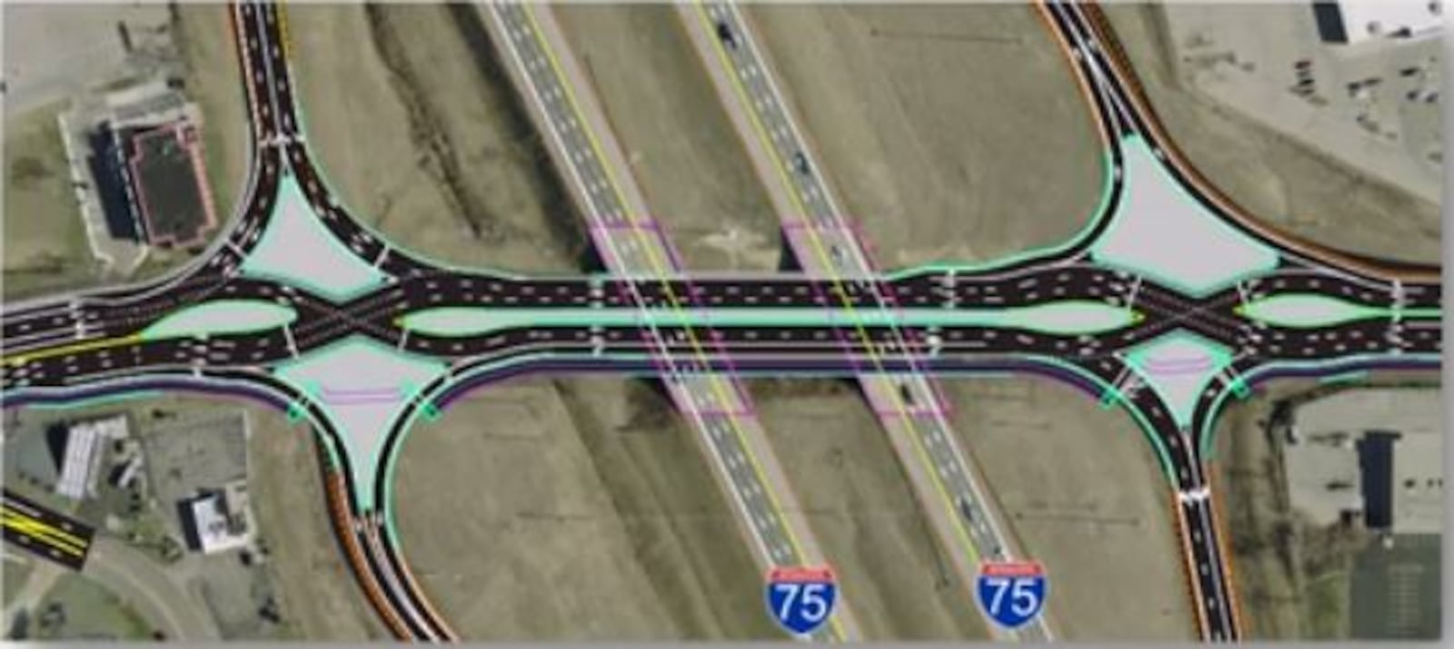 A traffic configuration known as a diverging diamond interchange had been planned for the Interstate 75 and state Route 725 interchange to relieve congestion and reduce crashes. As of July 2023, it is on hold. CONTRIBUTED