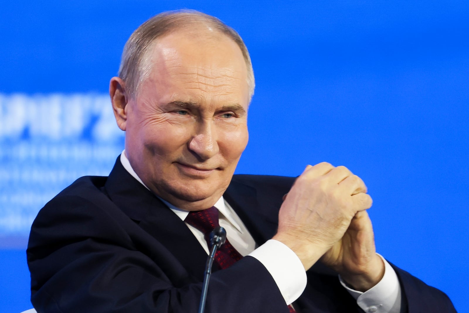 FILE - Russian President Vladimir Putin attends a plenary session of the St. Petersburg International Economic Forum in St. Petersburg, Russia, on Friday, June 7, 2024. (Anton Vaganov/Pool Photo via AP, File)