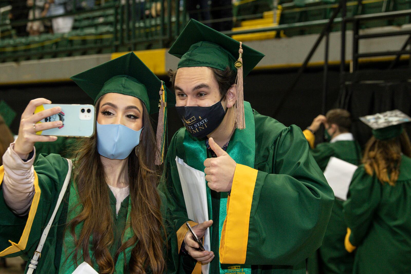 About 1,900 students graduated from Wright State University this weekend. WSU held in-person commencement this year, holding four separate ceremonies to accommodate social distancing measures and requiring attendees to abide by university COVID-19 protocols. Ohio Gov. Mike DeWine and Mary H. Boosalis, president and CEO of Premier Health, gave video addresses to the graduates. The spring class of 2021 includes graduates with 1,434 bachelor’s degrees, 455 master’s degrees, 28 doctoral degrees and 28 associate degrees, according to the university. COURTESY OF WRIGHT STATE