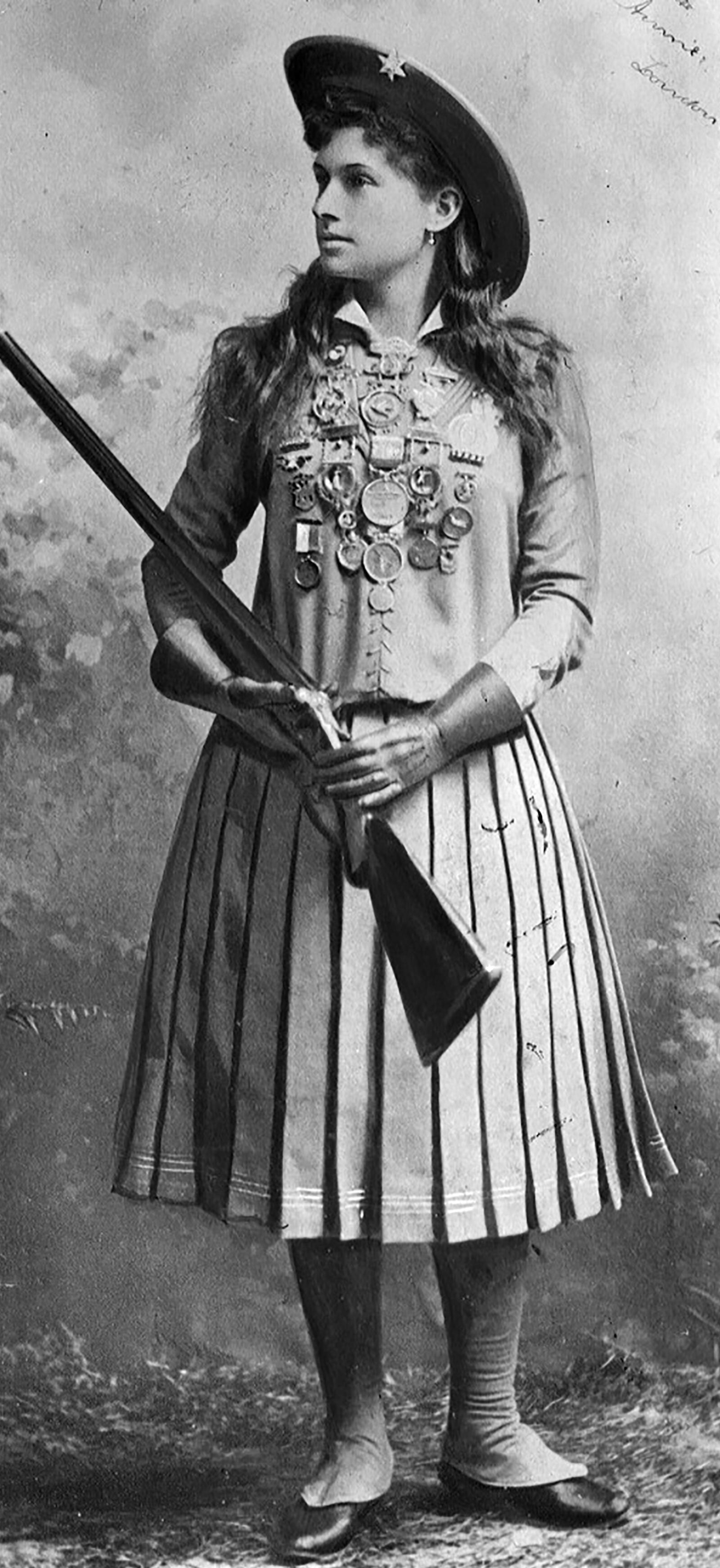 Annie Oakley, known as "Little Miss Sure Shot," was born in Darke County north of Greenville. She and her husband Frank Butler, a professional exhibition shooter, traveled the world with Buffalo Bill's Wild West Show.  PHOTO COURTESY OF THE NATIONAL ANNIE OAKLEY CENTER AT THE GARST MUSEUM