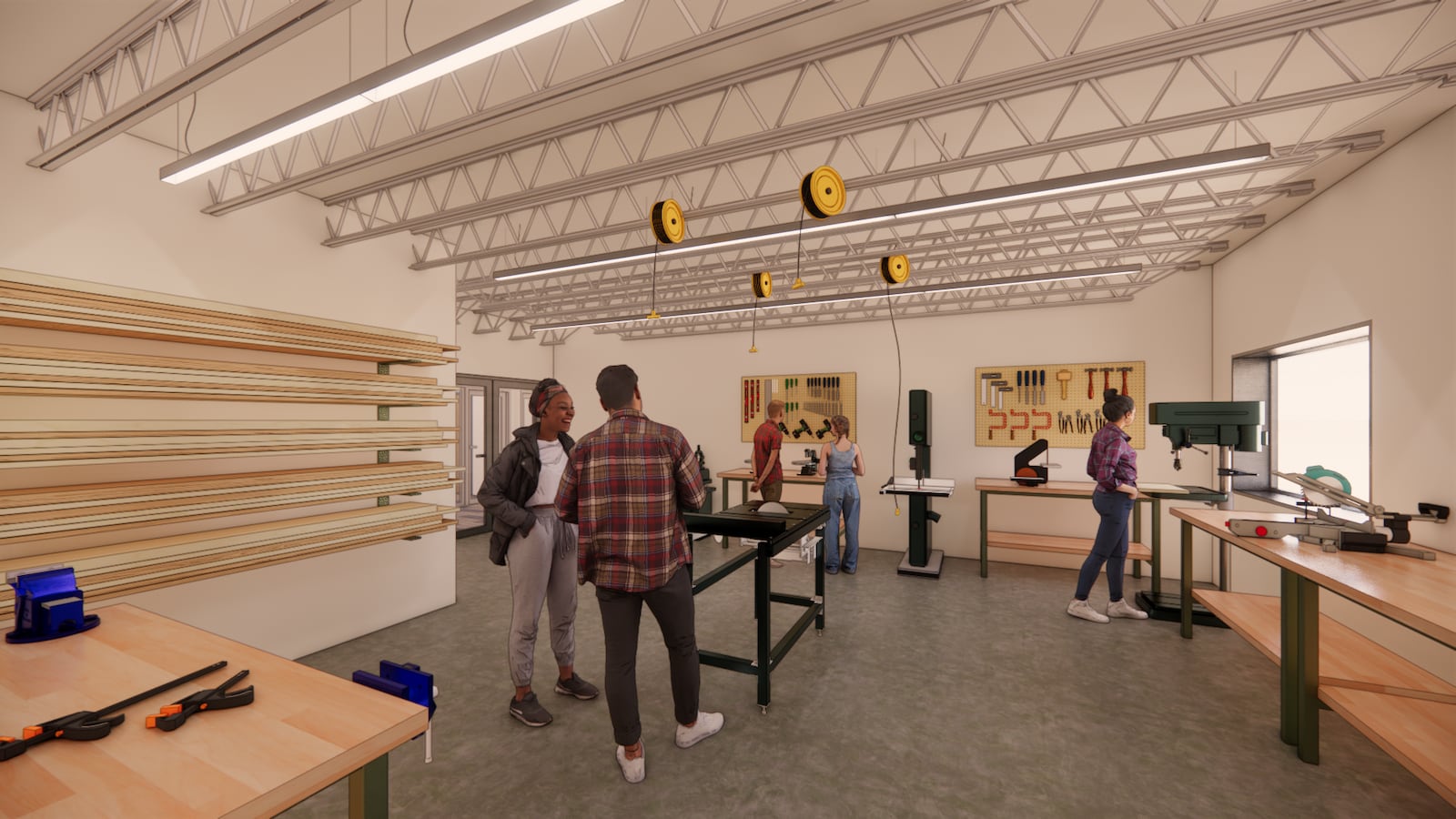 The Miami Valley School is fundraising $8.5 million for a new cafeteria and learning space for its students. The rendering shows a proposed fabrication lab. Courtesy of The Miami Valley School.