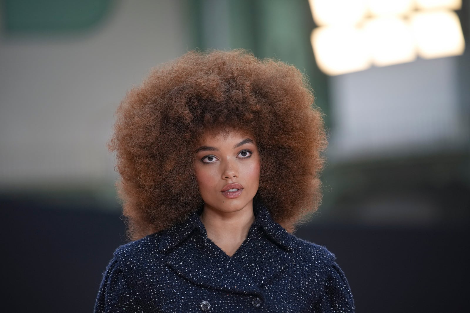 Whitney Peak arrives for the the Chanel Fall/Winter 2025-2026 Womenswear collection presented Tuesday, March 11, 2025. in Paris. (AP Photo/Christophe Ena).