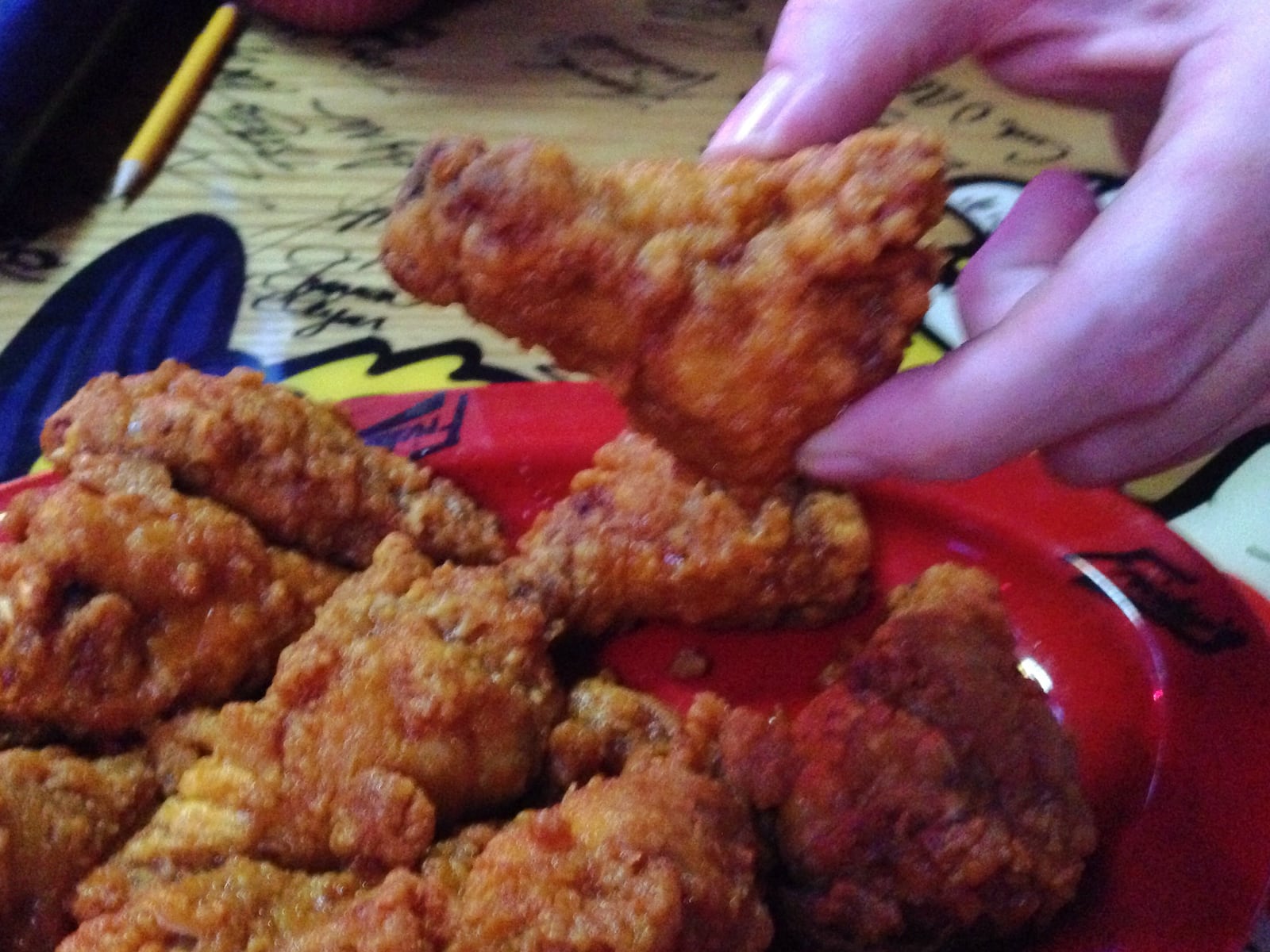 Fricker’s Drumsticks are cripsy on the outside, juicy on the inside. Tasty! (Staff photo by Connie Post)