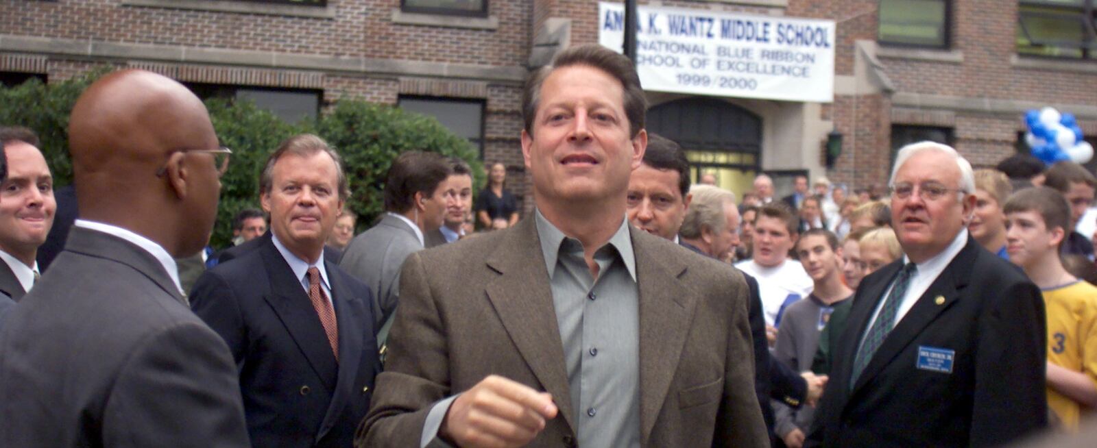 Former Vice President Al Gore is flanked by U.S. Ambassador Tony Hall (left) and Miamisburg Mayor Dick Church Jr. (right) during a 2005 visit to Miamisburg. FILE