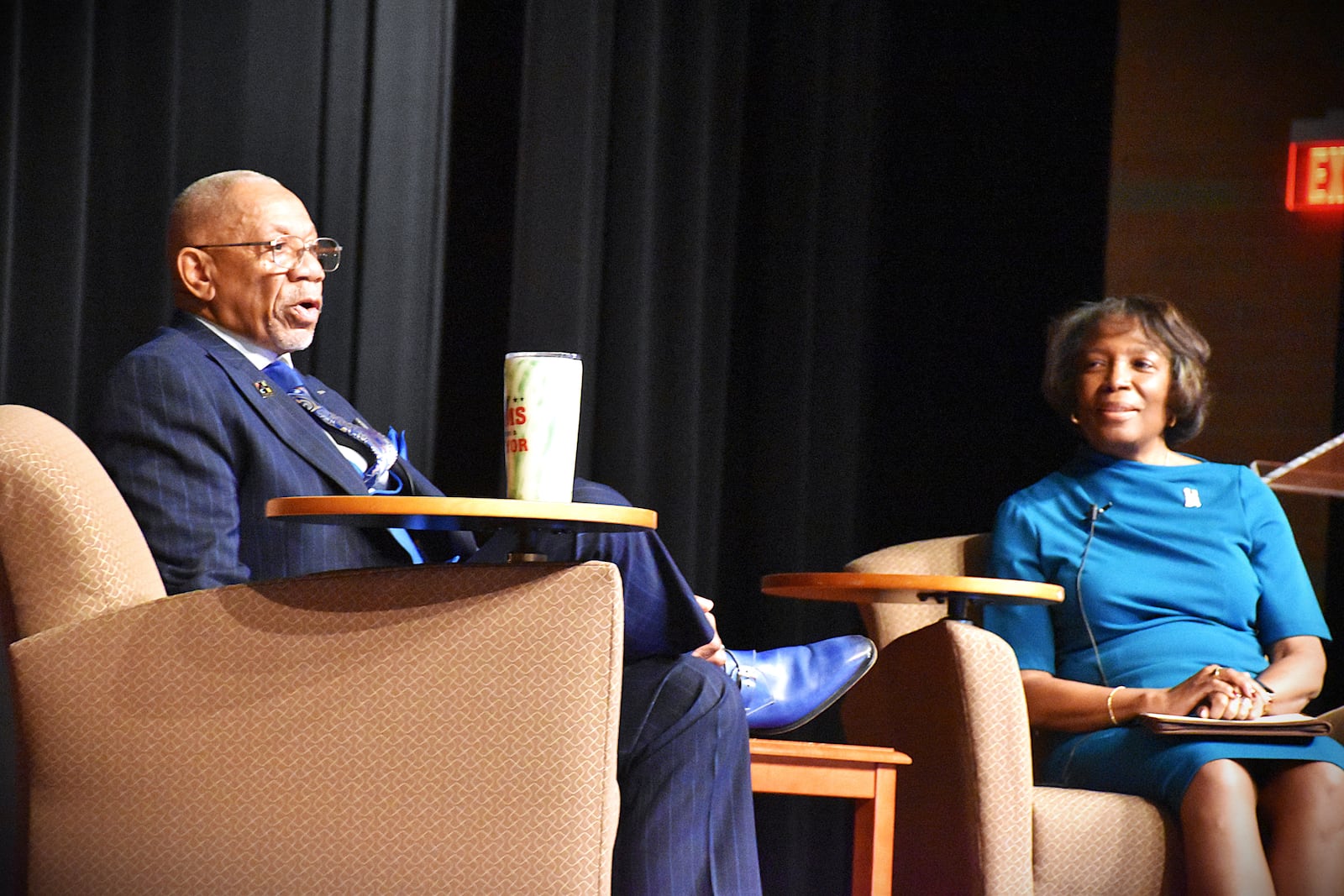 Dayton Mayor Jeffrey Mims Jr. and moderator Fran Robinson had a wide ranging discussion during the State of the City event on Wednesday, Feb. 12, 2025, at the Salvation Army Dayton Kroc Center. CORNELIUS FROLIK / STAFF