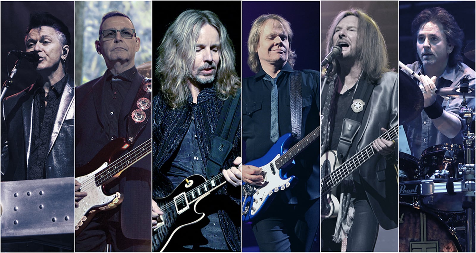 Styx, (left to right), Lawrence Gowan, Chuck Panozzo, Tommy Shaw, James “JY” Young, Ricky Phillips, Todd Sucherman, perform a sold out show at Fraze Pavilion in Kettering on Friday, January 23. The group is currently on tour supporting its 17th studio album, “Crash of the Crown,” which recently reached number one on Billboard’s rock album chart.