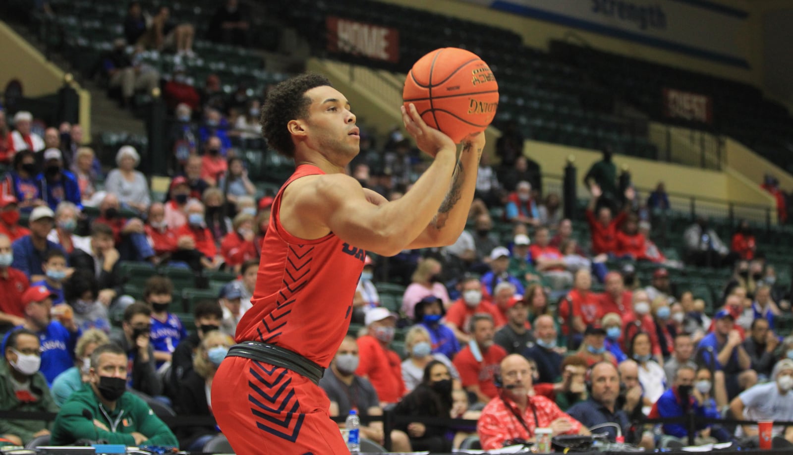 Dayton's Lynn Greer III makes a 3-pointer against Belmont on Sunday, Nov. 28, 2021, in the championship game of the ESPN Events Invitational at HP Fieldhouse in Kissimmee, Fla. David Jablonski/Staff