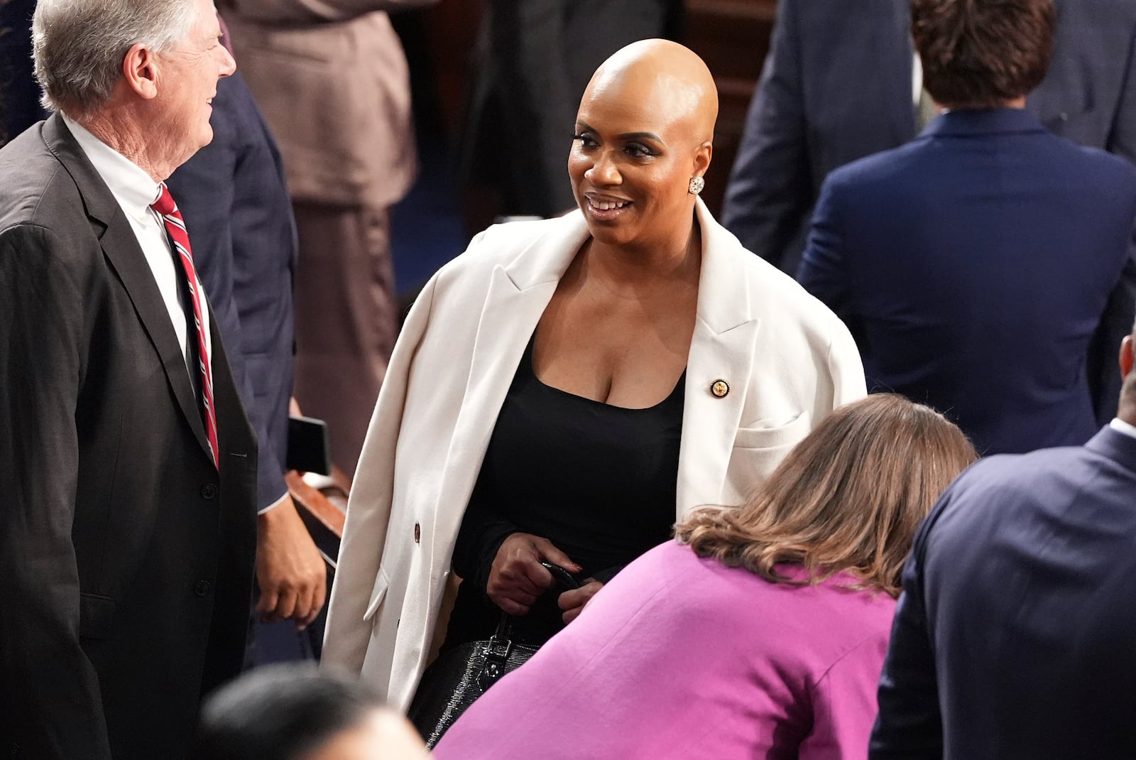 Rep. Ayanna Pressley, D-Mass., is pictured as the House of Representatives meets to elect a speaker and convene the new 119th Congress at the Capitol in Washington, Friday, Jan. 3, 2025. (AP Photo/Jacquelyn Martin)