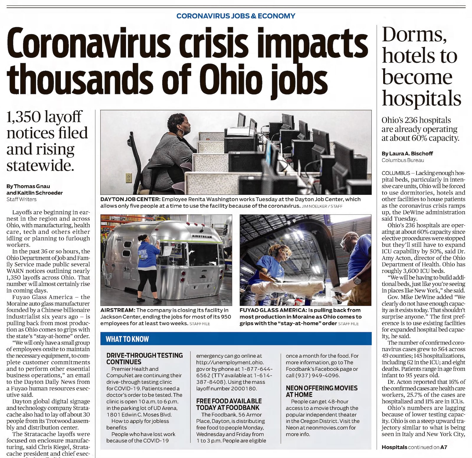 The front page of the Dayton Daily News, March 25, 2020. DAYTON DAILY NEWS ARCHIVES