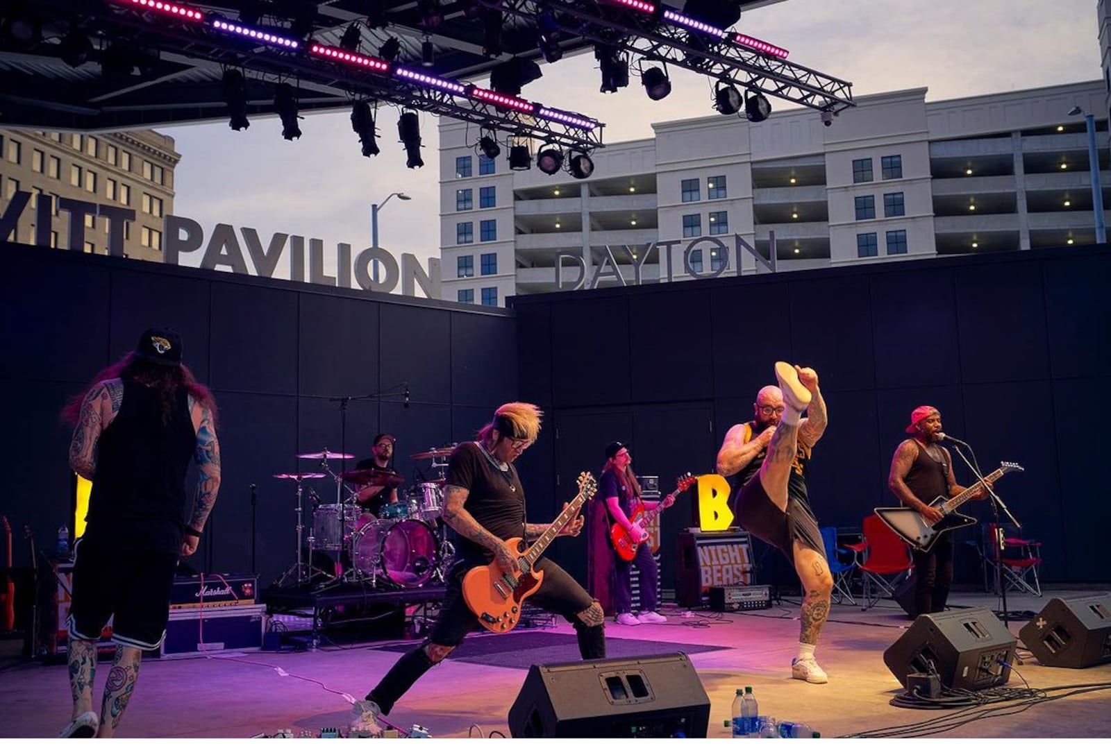 NightBeast performing at Dayton's Levitt Pavilion. Nick Testa sings and plays guitar for the band, which formed in 2011.