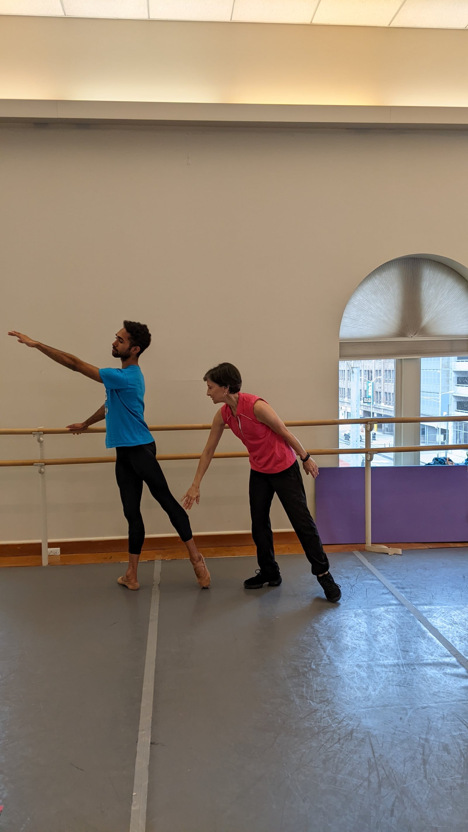 Dayton Ballet Artistic Director Karen Russo Burke works with dancer Fransisco Rivera in the studio. CONTRIBUTED