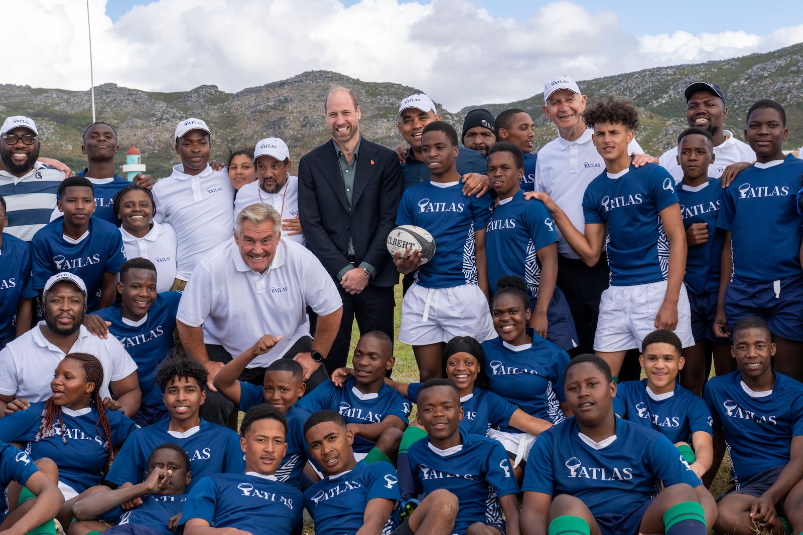 Britain's Prince William poses for a photo at the Ocean View Secondary School in Cape Town, South Africa, Monday, Nov. 4, 2024. (AP Photo/Jerome Delay-pool)