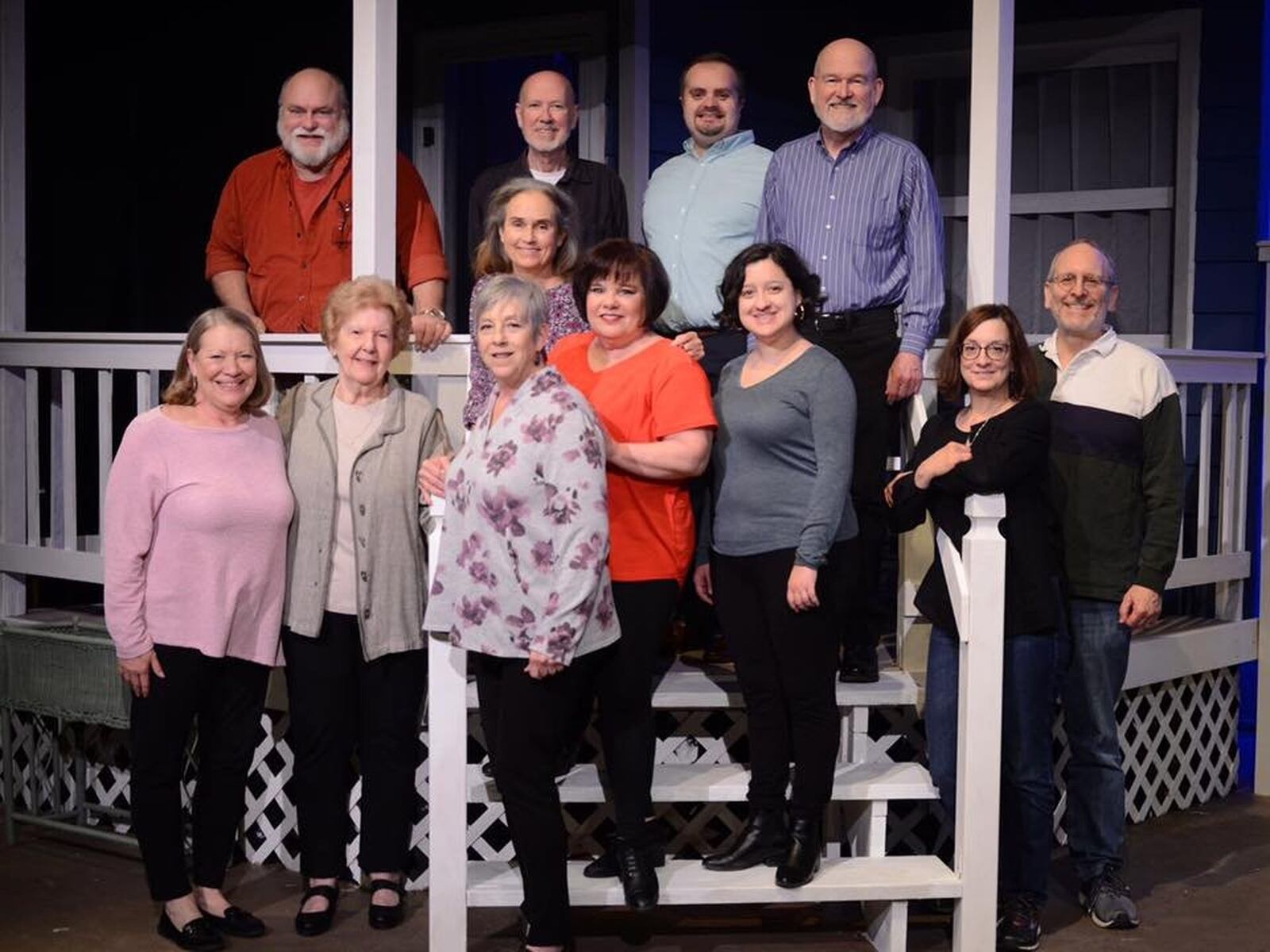 Director Kathy Mola (far left) and the cast of Dayton Theatre Guild’s production of “Morning’s at Seven.” The production closed before opening night due to the coronavirus outbreak. CONTRIBUTED