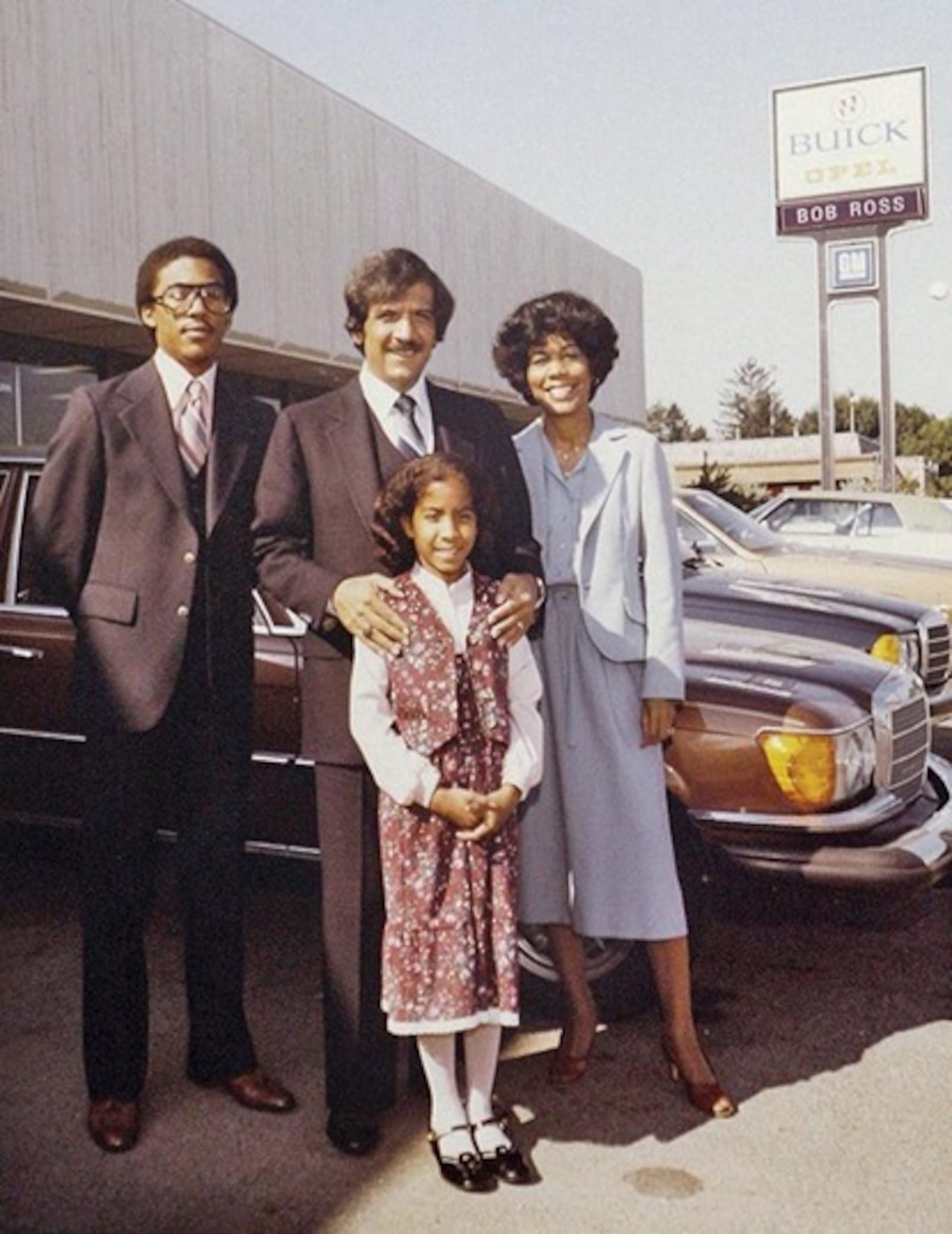 The family behind Bob Ross Auto Group, including Robert., Jr. (left), Robert “Bob” Ross, Sr. (middle), Norma Ross (right), and Jenell Ross (middle), who is now the president of Bob Ross Auto Group. COURTESY OF JENELL ROSS