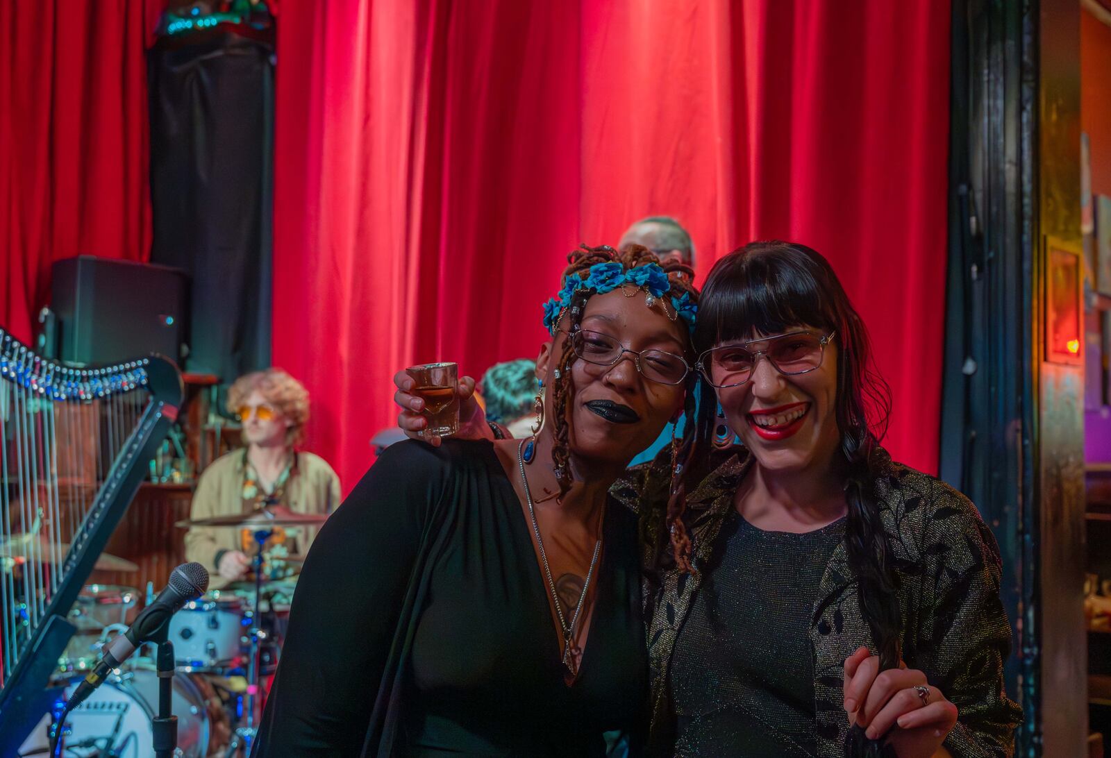 Jess Lamb (right) with Siri Imani, performing with Lamb’s Cincinnati-based soul-pop group the Factory at the benefit concert WYSO Presents at The Brightside in Dayton on Friday.