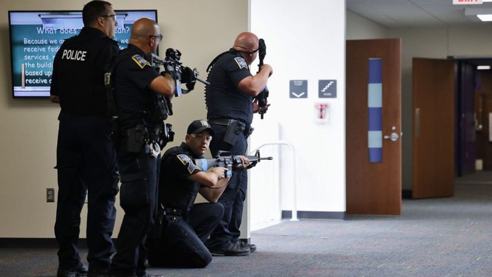 Recent violent threats against area schools and beyond were revealed to be hoaxes but still caused chaos for thousands. The active shooter threats were fake but the costs in lost classroom learning weren’t, say area school officials. Pictured is a recent "active shooter" drill at Middletown High School. (Photo By Nick Graham\Journal-News)