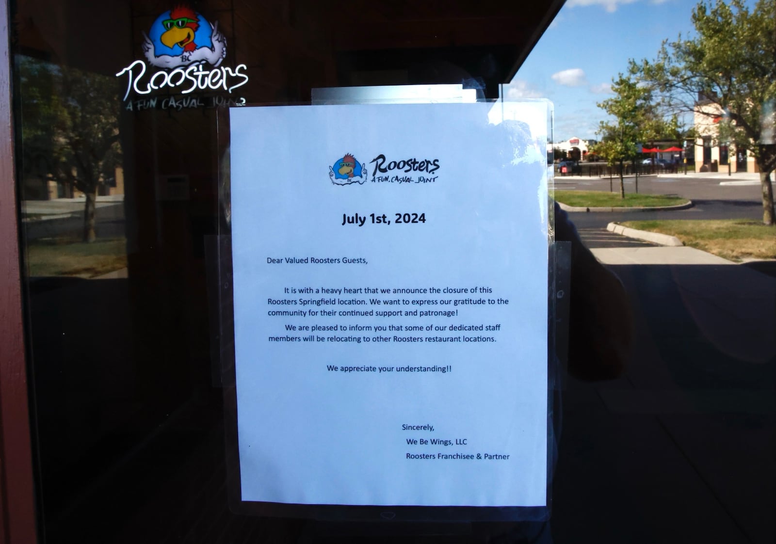 The Springfield Roosters restaurant has closed Monday, July 1, 2024. BILL LACKEY/STAFF