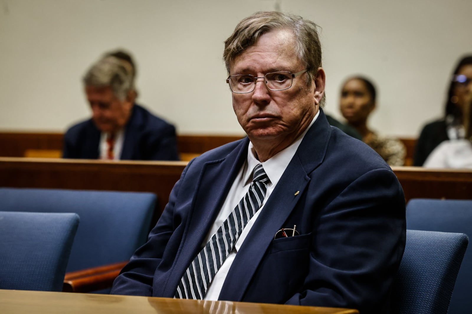 Suspended Montgomery County Municipal Court Judge James Piergies is arraigned Monday morning, Aug. 19, 2024, before a visiting judge in Montgomery County Common Pleas Court. JIM NOELKER/STAFF