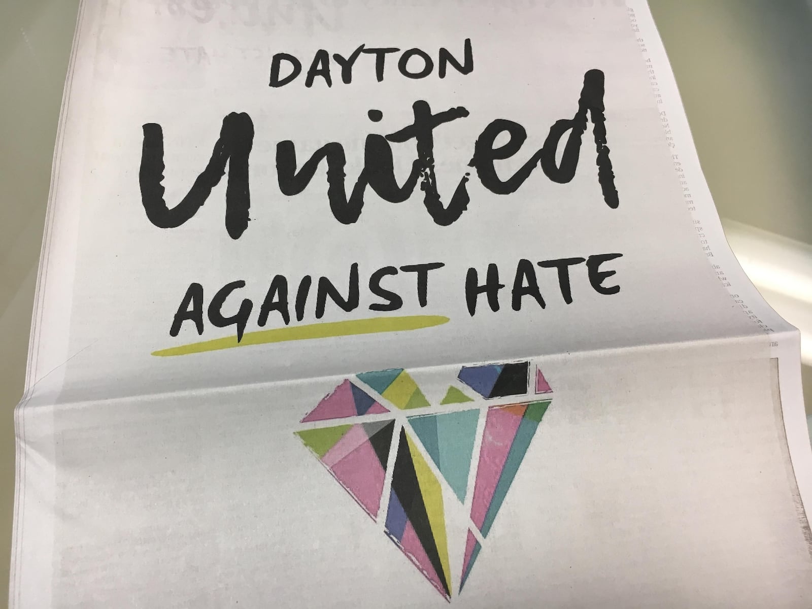 The Dayton Daily News published a print version of the United Against Hate poster in 2019 — affirming our institutional belief that hatred has no place in our community..