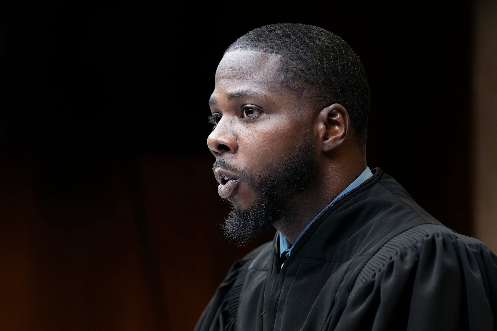 FILE - Judge Kwame Rowe presides over the sentencing hearing of Ethan Crumbley, Friday, Dec. 8, 2023, in Pontiac, Mich. (AP Photo/Carlos Osorio, Pool, File)