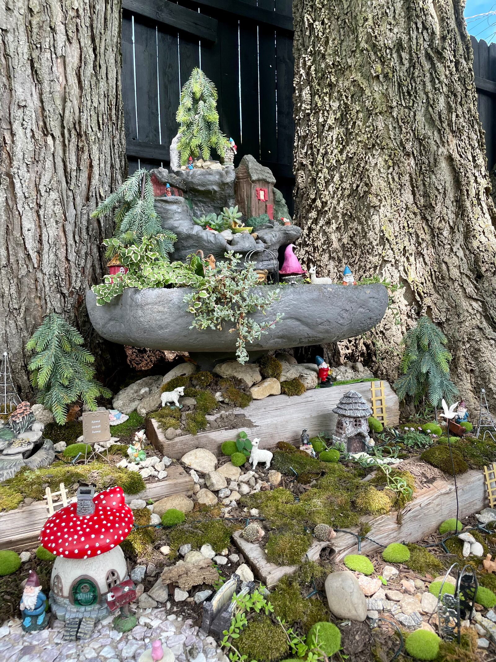 This is the largest of the gnome gardens in Terri Miller's backyard. Photo by Robin McMacken